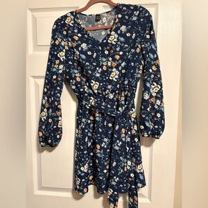 SHEIN Navy Floral Long Sleeve Dress